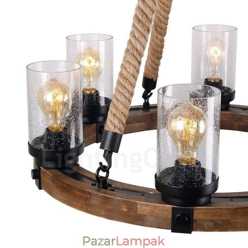 6 Light Ring Vintage fa csillár Ipari Wind Loft Fa Lineáris Függesztett világítás