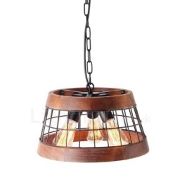 3 Light Ring Vintage fából készült csillár ipari Wind Loft fa Lineáris függő világítás