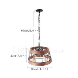 3 Light Ring Vintage fából készült csillár ipari Wind Loft fa Lineáris függő világítás