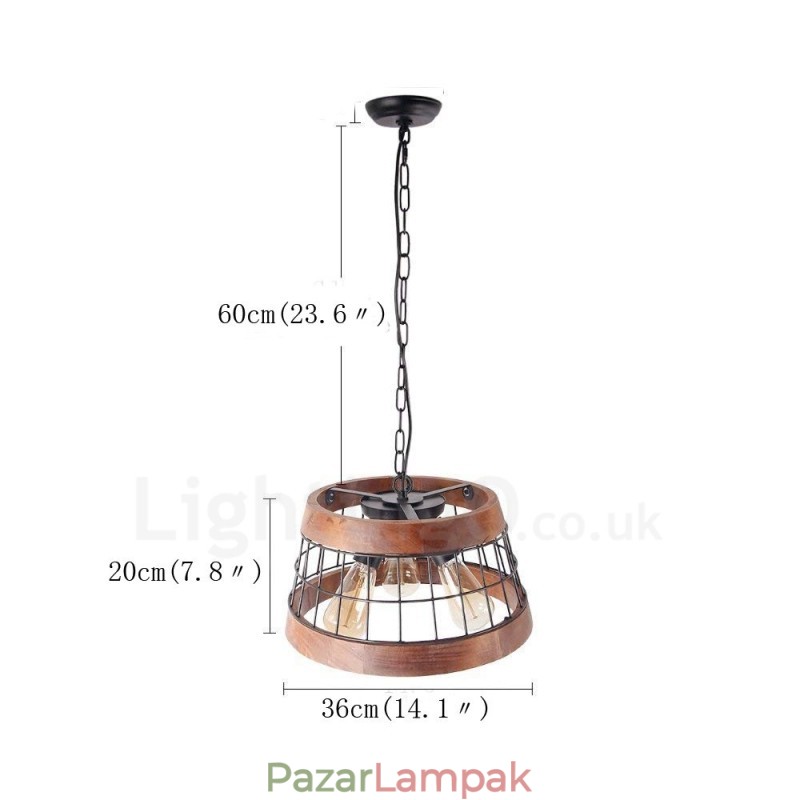 3 Light Ring Vintage fából készült csillár ipari Wind Loft fa Lineáris függő világítás