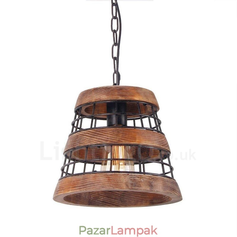 1 Világítógyűrű Vintage fa csillár ipari széltetős fa Lineáris függeszték