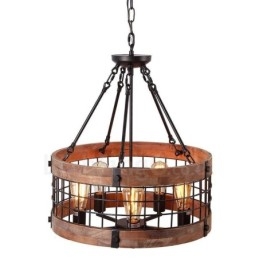 5 Light Drum Vintage fa csillár Ipari Wind Loft Fa Lineáris Függesztett világítás