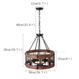 5 Light Drum Vintage fa csillár Ipari Wind Loft Fa Lineáris Függesztett világítás
