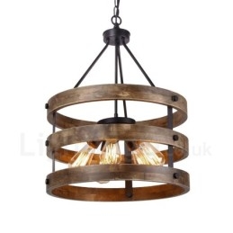 5 Light Drum Vintage fa csillár Ipari Wind Loft Fa Lineáris Függesztett világítás