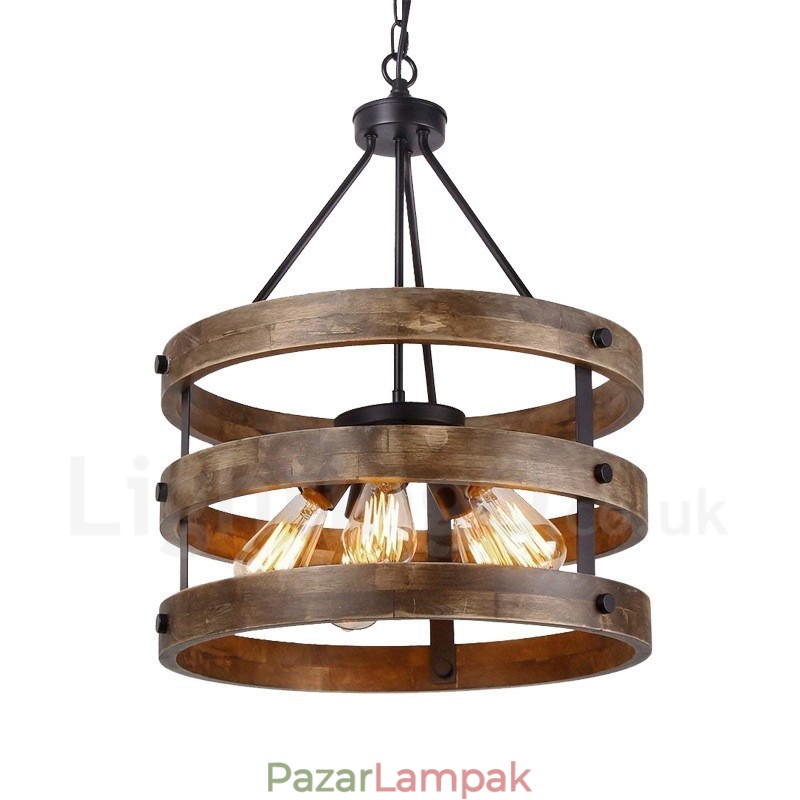 5 Light Drum Vintage fa csillár Ipari Wind Loft Fa Lineáris Függesztett világítás