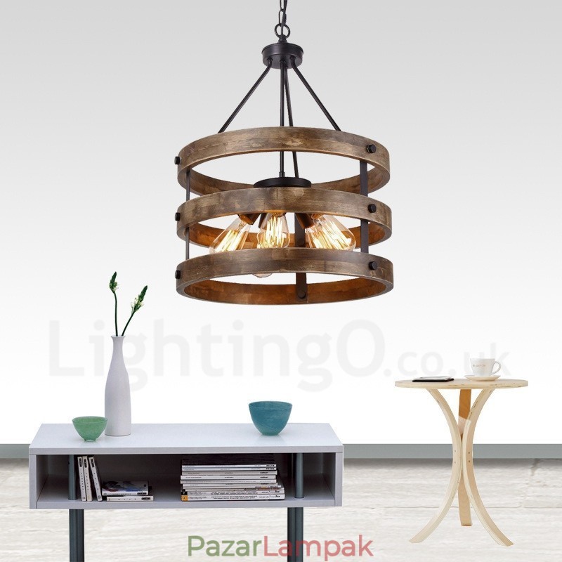5 Light Drum Vintage fa csillár Ipari Wind Loft Fa Lineáris Függesztett világítás