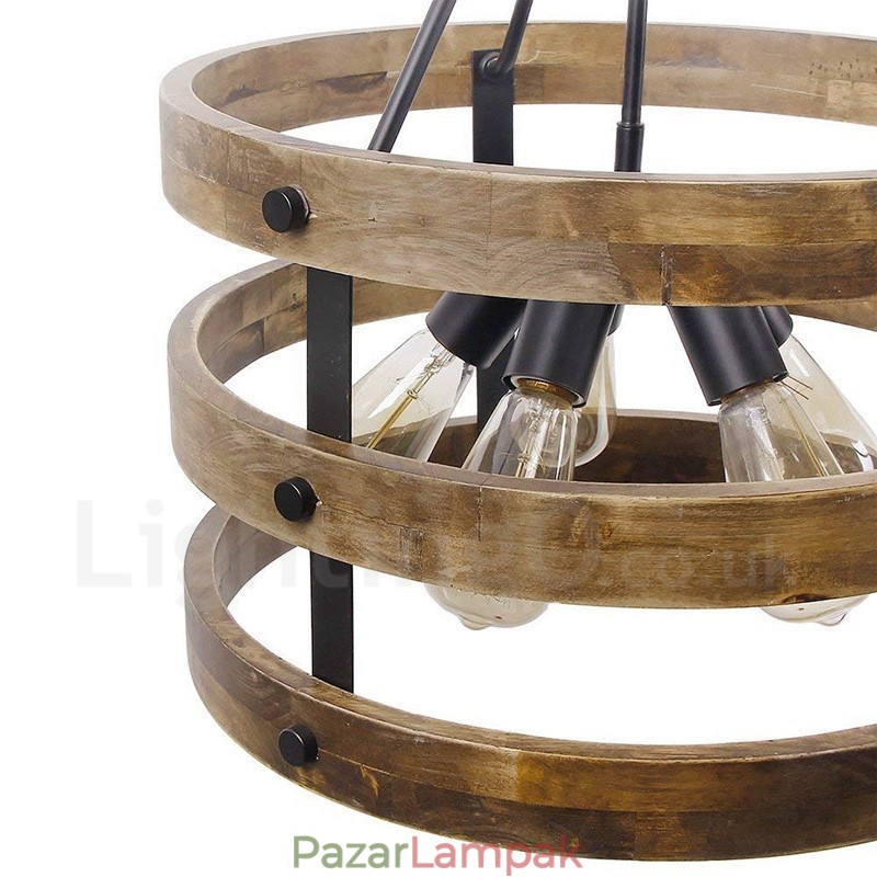5 Light Drum Vintage fa csillár Ipari Wind Loft Fa Lineáris Függesztett világítás