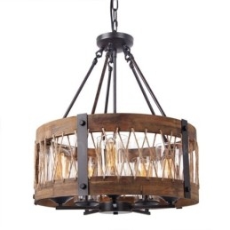 5 Light Drum Vintage fa csillár Ipari Wind Loft Fa Lineáris Függesztett világítás