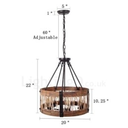5 Light Drum Vintage fa csillár Ipari Wind Loft Fa Lineáris Függesztett világítás