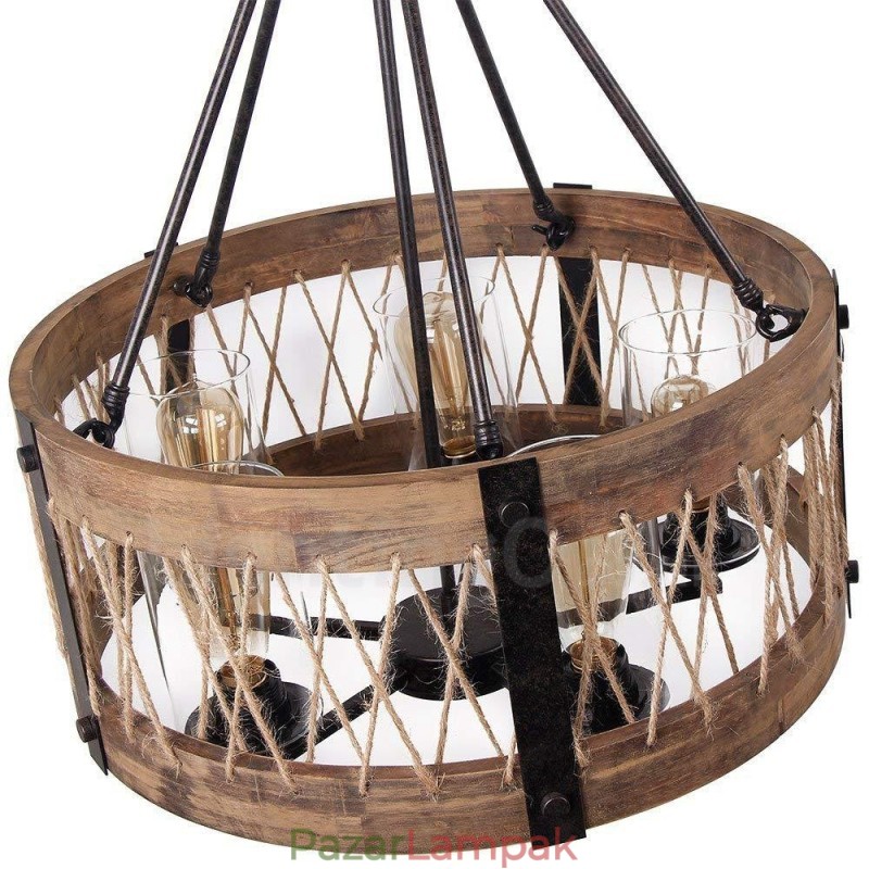 5 Light Drum Vintage fa csillár Ipari Wind Loft Fa Lineáris Függesztett világítás