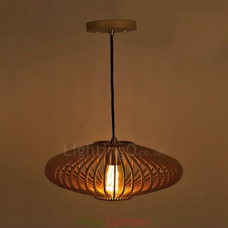 1 Light Lantern Vintage fából készült csillár ipari széltetős fa Lineáris függő világítás