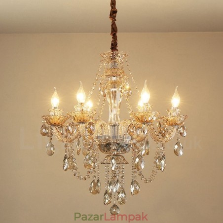 6 Világos konyak színű elegáns kristálygyertya csillár 6 Világos konyak színű elegáns kristálygyertya csillár