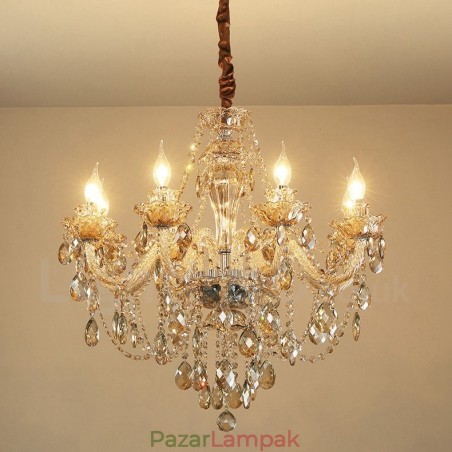 8 Világos konyak színű elegáns kristálygyertya csillár 8 Világos konyak színű elegáns kristálygyertya csillár