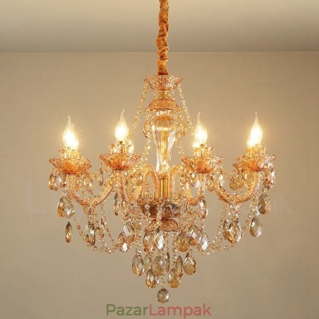 8 Világos borostyán arany elegáns kristály gyertyacsillár 8 Világos borostyán arany elegáns kristály gyertyacsillár
