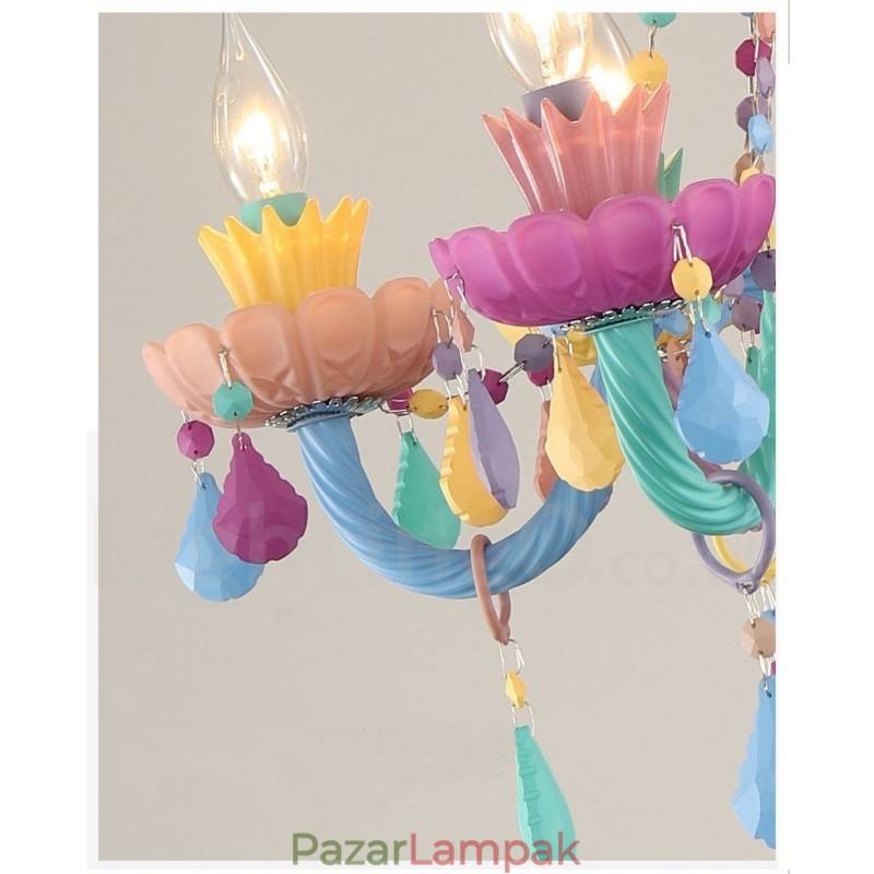 Macaron 18 (12+6) Világos csillár többszínű kristálygyertyával, mini stílusú gyerek gyerekeknek