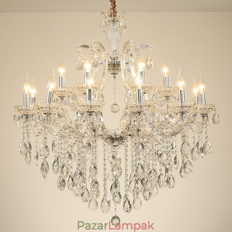 18 (12+6) Világos, tiszta kristály gyertyacsillár