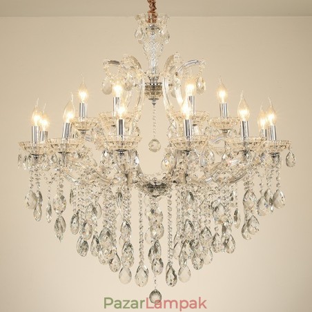 18 (12+6) Világos, tiszta kristály gyertyacsillár