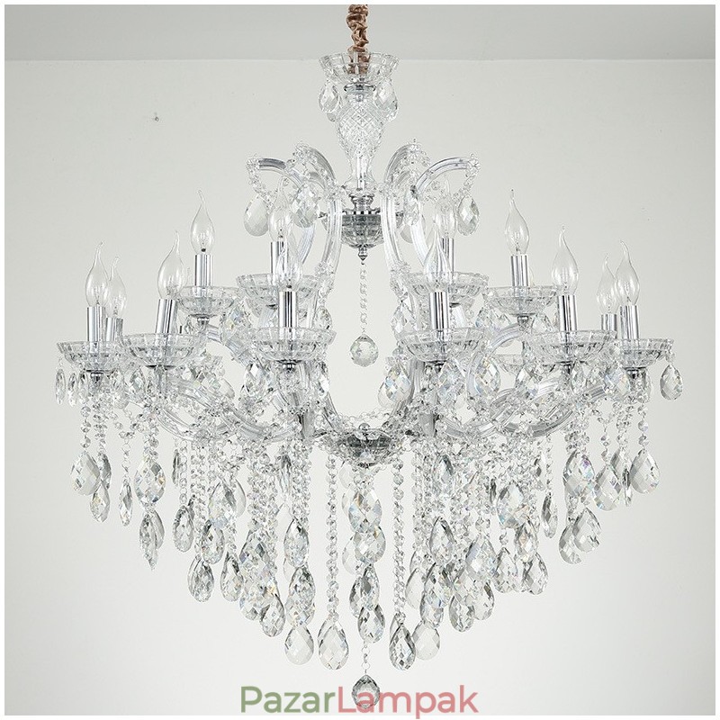18 (12+6) Világos, tiszta kristály gyertyacsillár