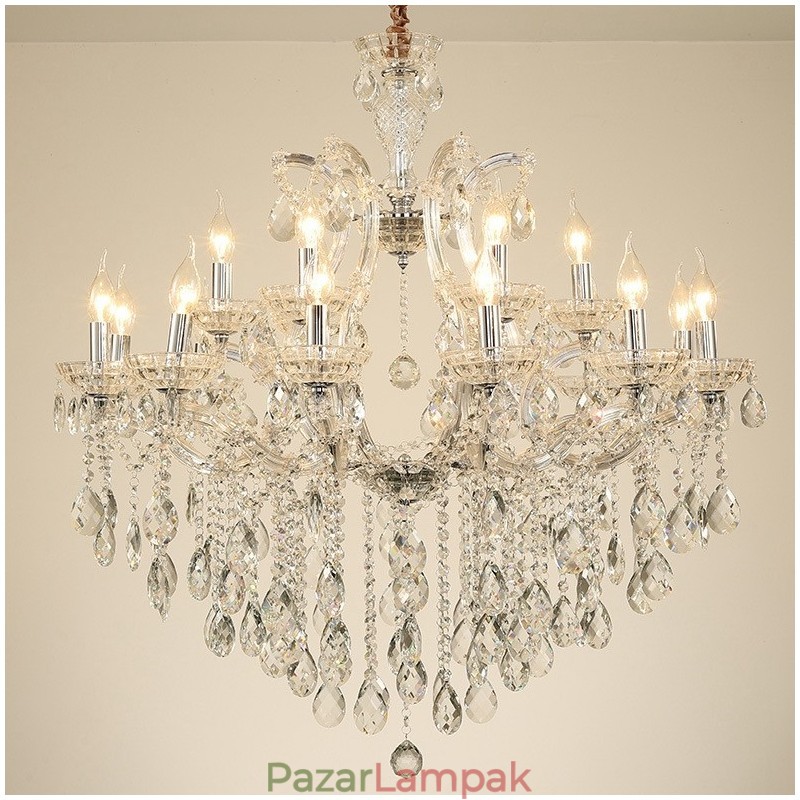 18 (12+6) Világos, tiszta kristály gyertyacsillár