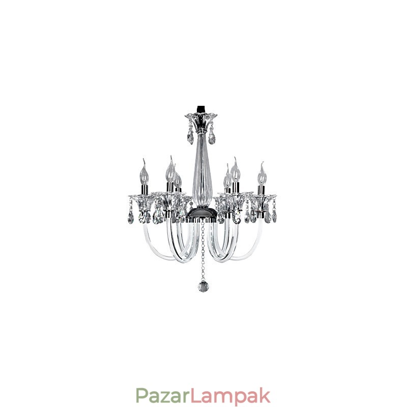 Elegáns kristálycsillár 6 lámpával gyertyakörtében
