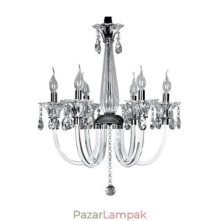 Elegáns kristálycsillár 6 lámpával gyertyakörtében Elegáns kristálycsillár 6 lámpával gyertyakörtében
