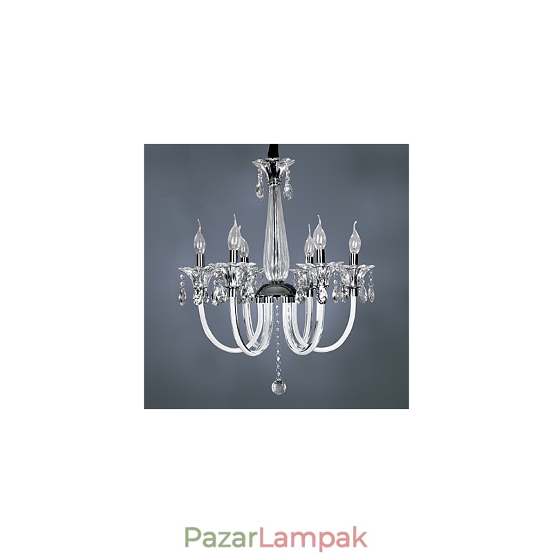 Elegáns kristálycsillár 6 lámpával gyertyakörtében