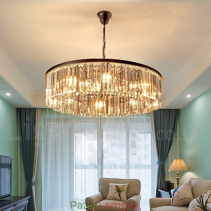 Posztmodern luxus, kerek K9 kristályfüggő csillár lámpák kiállítóterem
