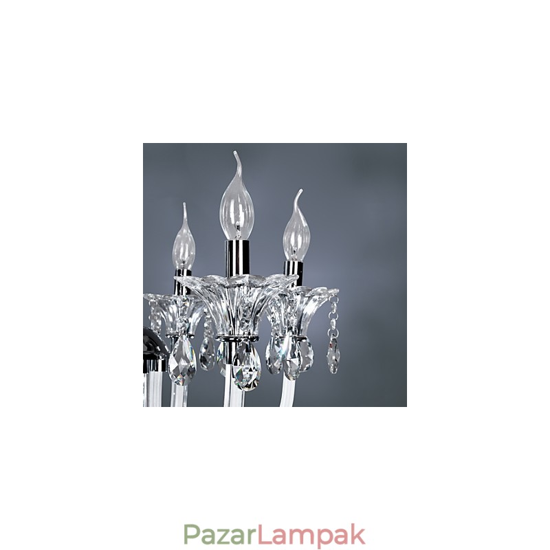Elegáns kristálycsillár 6 lámpával gyertyakörtében