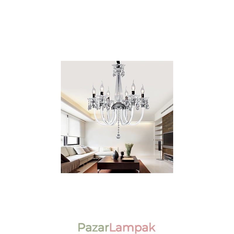 Elegáns kristálycsillár 6 lámpával gyertyakörtében