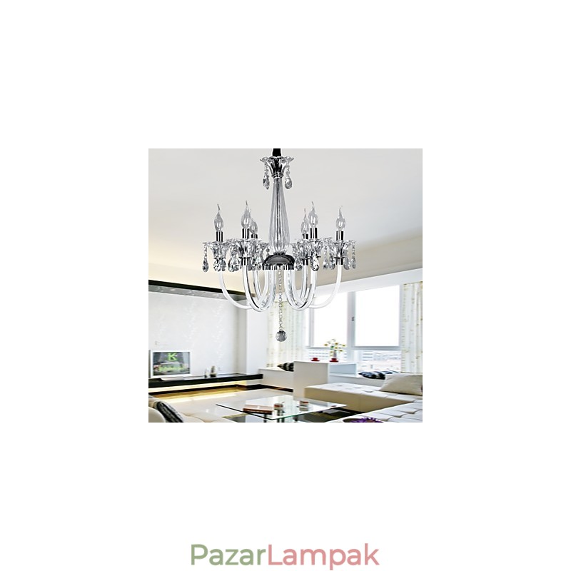 Elegáns kristálycsillár 6 lámpával gyertyakörtében