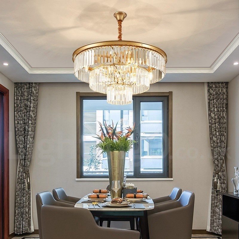 Posztmodern luxus, kerek K9 kristályfüggő csillár lámpák kiállítóterem