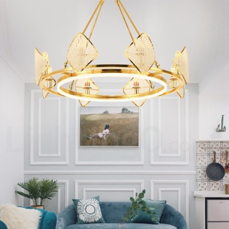 Arany posztmodern luxus kerek K9 kristály függőcsillár lámpa akril árnyalattal Kiállítóterem Arany posztmodern luxus kerek K9 kristály függőcsillár lámpa akril árnyalattal Kiállítóterem