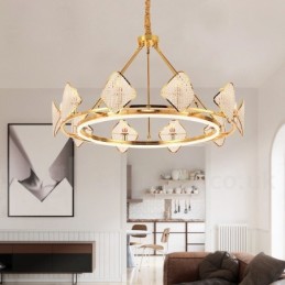 Arany posztmodern luxus kerek K9 kristály függőcsillár lámpa akril árnyalattal Kiállítóterem
