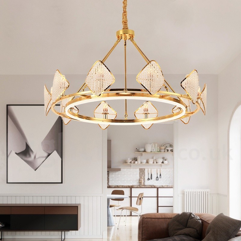 Arany posztmodern luxus kerek K9 kristály függőcsillár lámpa akril árnyalattal Kiállítóterem