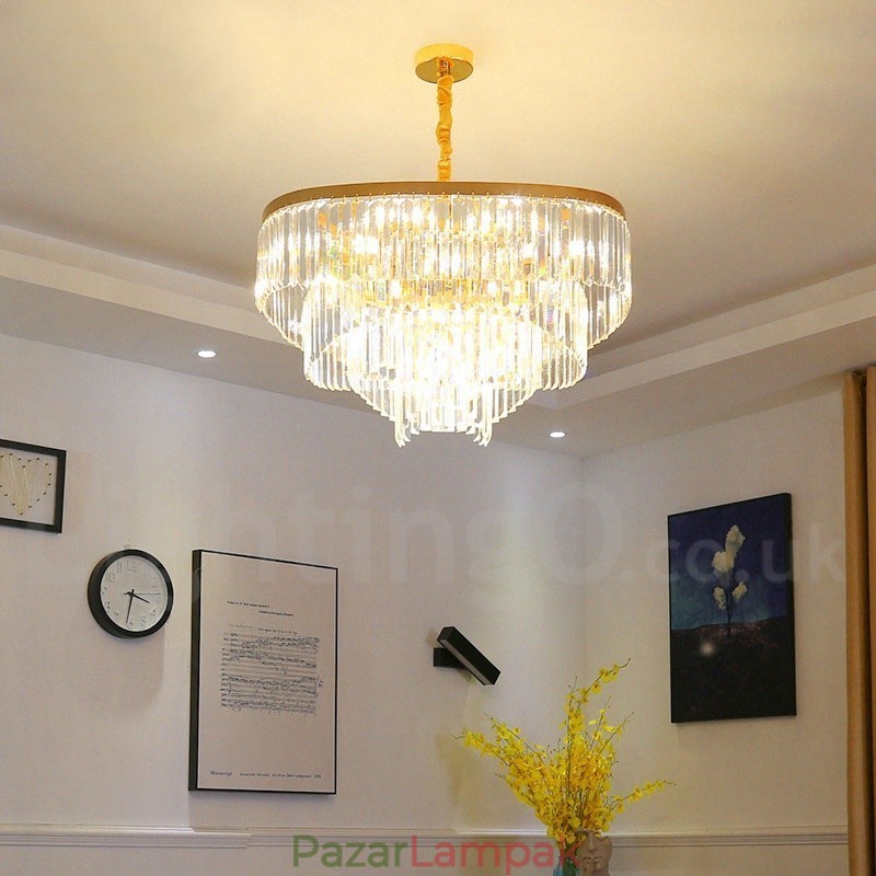 Arany posztmodern luxus kerek K9 kristály medál csillár kiállítóterem