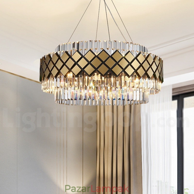 Luxus Modern Gold Plus fekete kerek K9 kristály medál csillár Kiállítóterem