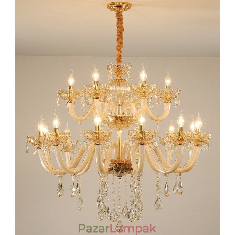 18 (12+6) Világos pezsgő színű Elegáns kristály gyertyacsillár