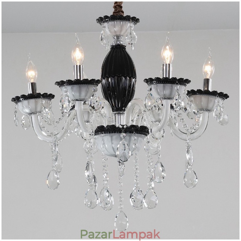 6 Világos fekete gyertyacsillár kristállyal