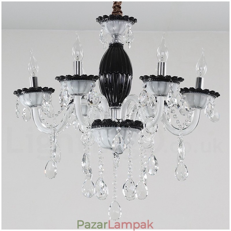 6 Világos fekete gyertyacsillár kristállyal