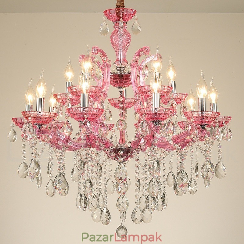 Több szín 18 (12+6) fényűző kristály gyertyacsillár átlátszó kristállyal