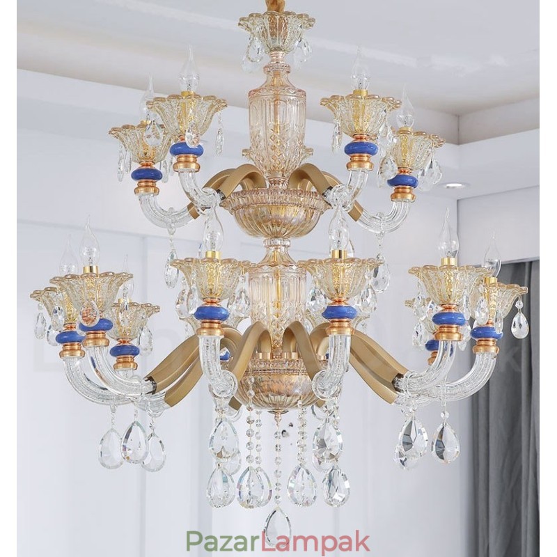 15 (10+5) világos, modern kortárs pezsgős gyertyacsillár kristállyal