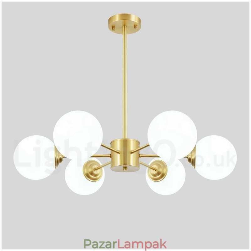 6 Light Tiszta sárgaréz Észak-Európa babcsillár Modern fémmolekulák függőlámpa