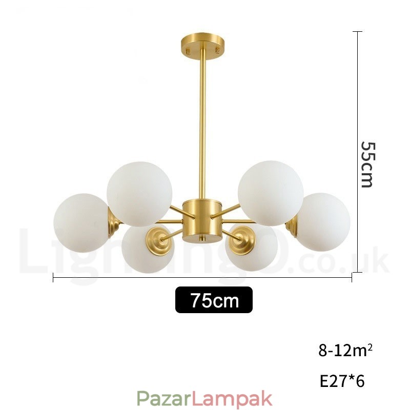 6 Light Tiszta sárgaréz Észak-Európa babcsillár Modern fémmolekulák függőlámpa