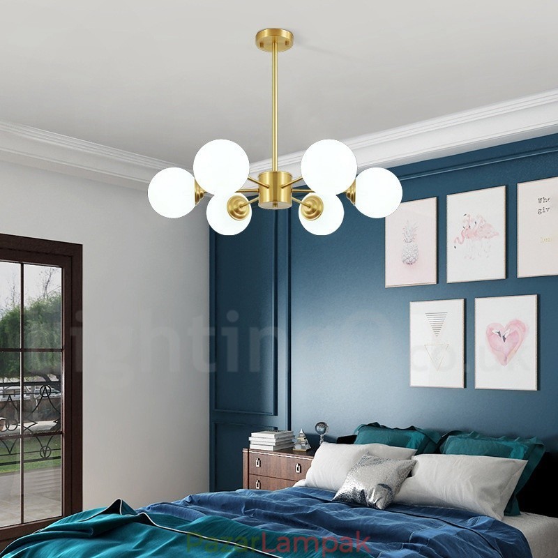 6 Light Tiszta sárgaréz Észak-Európa babcsillár Modern fémmolekulák függőlámpa
