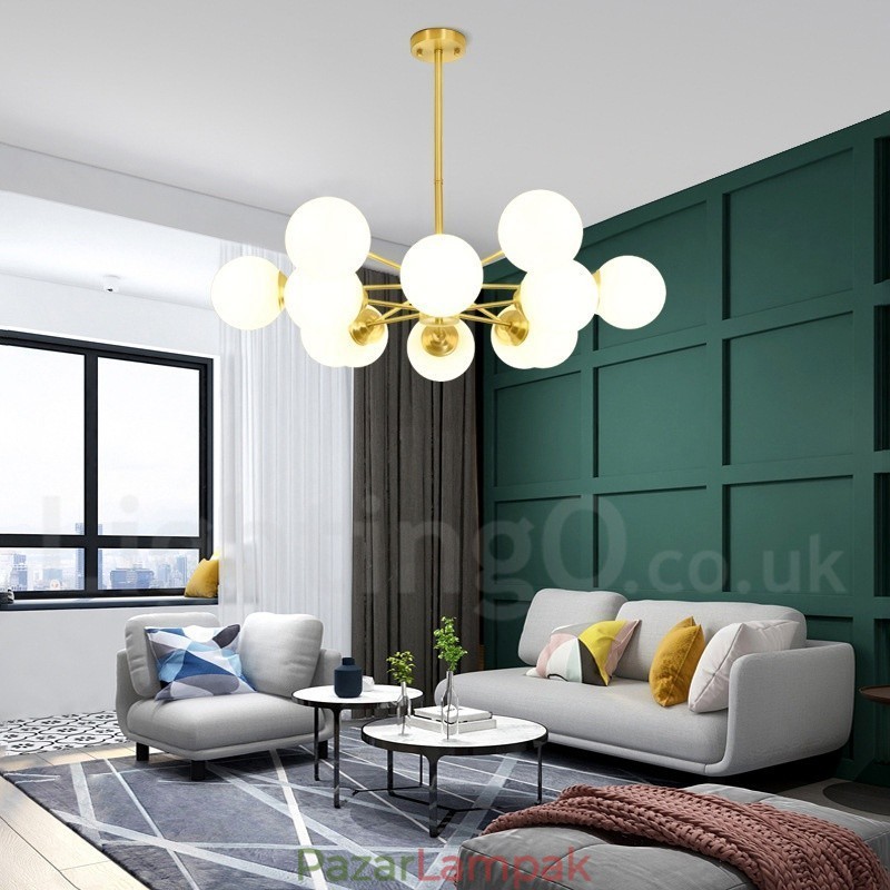12 fény (6+6 fény) kétszintű tiszta sárgaréz észak-európai bab csillár modern fémmolekulák függőlámpa