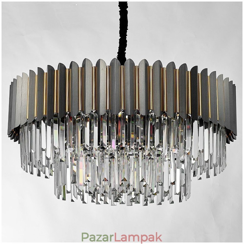 Luxus posztmodern fekete-arany kerek K9 kristályfüggő csillár kiállítóterem