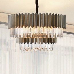 Kétszintű luxus posztmodern fekete és arany kerek K9 kristály medálcsillár