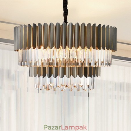 Kétszintű luxus posztmodern fekete és arany kerek K9 kristály medálcsillár Kétszintű luxus posztmodern fekete és arany kerek K9 kristály medálcsillár