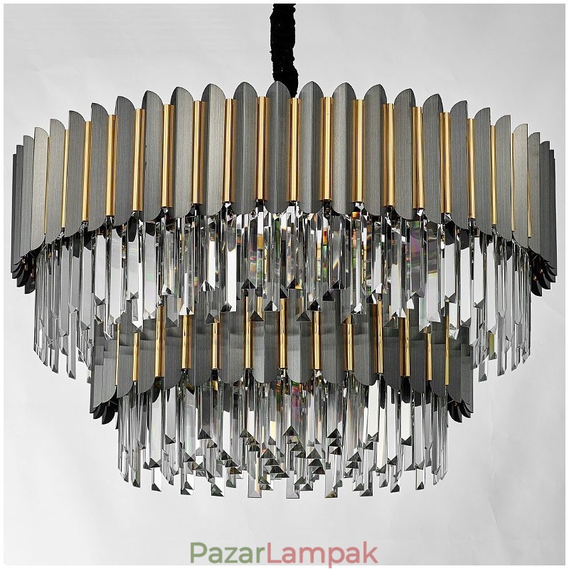 Kétszintű luxus posztmodern fekete és arany kerek K9 kristály medálcsillár