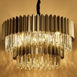 Kétszintű luxus posztmodern fekete és arany kerek K9 kristály medálcsillár